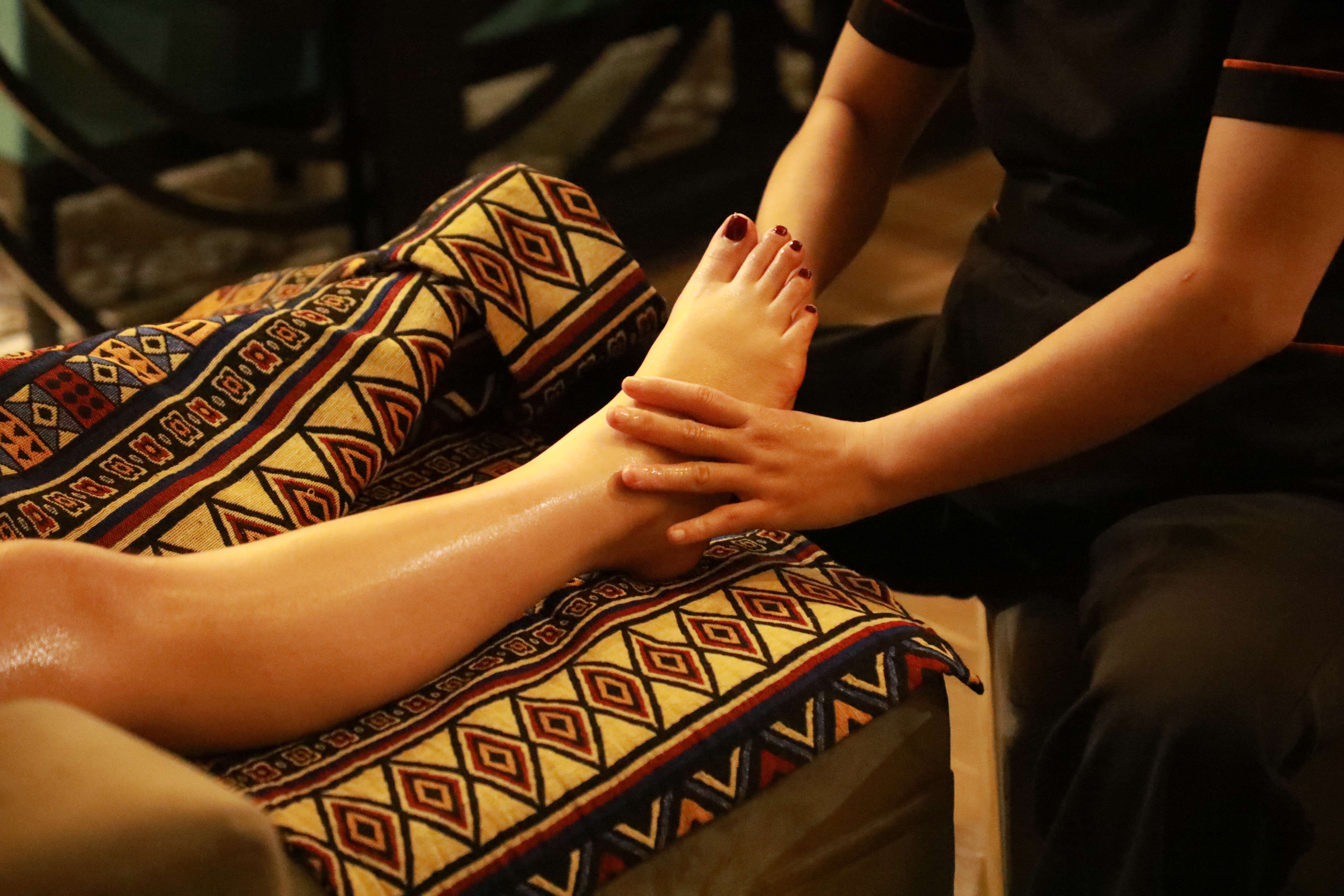 The wonders of massage and acupressure on the foot area.
